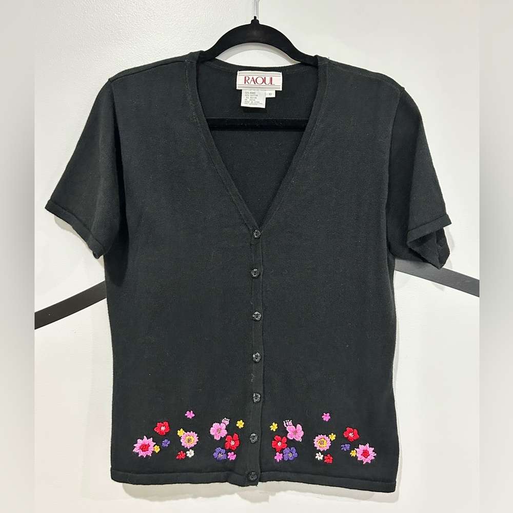 M Raoul Black Floral Embroidered Women's Top